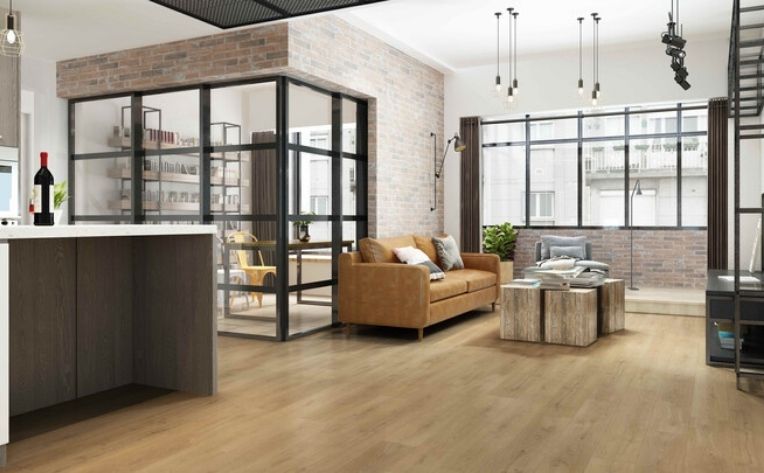 hardwood floor in the open space area